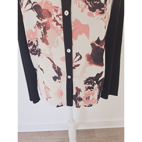 Ming Wang Multicolor Floral Button Front Cardigan Knit Long Sleeve Blouse Top S - Picture 6 of 11